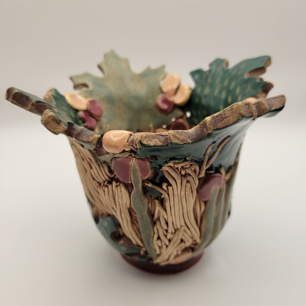 Handmade Art Pottery Candle Holder. Artist Signed. Woodland Design. - Picture 11 of 13